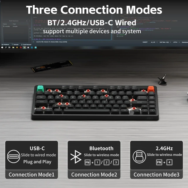 Alt view image 2 of 7 - NuPhy Node75 Wireless Mechanical Keyboard, 75% Gaming Keyboard | Hot Swappable, For Mac / Windows, Supports Touch Gestures, For Bluetooth, 2.4GHz, USB-C, RGB Backlit, PBT Keycaps