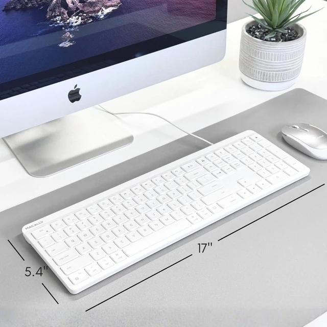 Alt view image 7 of 7 - Macally Mac Wired Keyboard USB C + A (Dual Plug) - Simplicity for All Apple Devices - Full 107 Keys, 22 Shortcuts, and Quiet Typing - USB C Keyboard for Mac iMac MacBook iPhone iPad - White