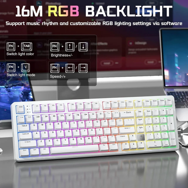 Alt view image 4 of 7 - LEOBOG HI98C Pro Wireless Mechanical Gaming Keyboard, Tri-Mode Wired/2.4G/BT5.0 Hot Swappable Aluminum Keyboards with Number Pad, RGB Backlit Gasket Mount White Custom Keyboard for PC Gaming & Office