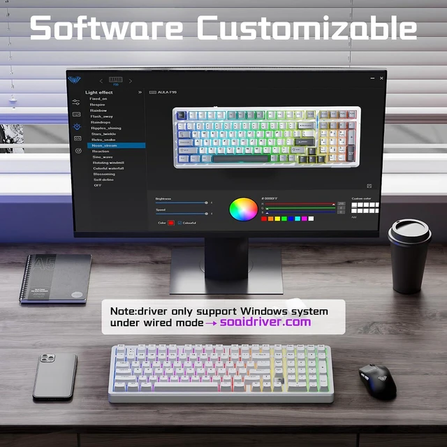 Alt view image 7 of 7 - LEOBOG HI98C Pro Wireless Mechanical Gaming Keyboard, Tri-Mode Wired/2.4G/BT5.0 Hot Swappable Aluminum Keyboards with Number Pad, RGB Backlit Gasket Mount White Custom Keyboard for PC Gaming & Office