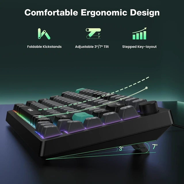 Alt view image 5 of 7 - TECKNET Gaming Keyboard, 75% Wired Keyboard, RGB Backlit, 82-Keys with Volume Knob Control, 26 Keys Anti-ghosting, Whisper Quiet Gaming Switch Travel Friendly for Windows Laptop PC Mac-Grey