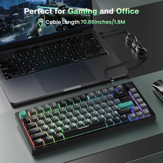 Alt view image 6 of 7 - TECKNET Gaming Keyboard, 75% Wired Keyboard, RGB Backlit, 82-Keys with Volume Knob Control, 26 Keys Anti-ghosting, Whisper Quiet Gaming Switch Travel Friendly for Windows Laptop PC Mac-Grey
