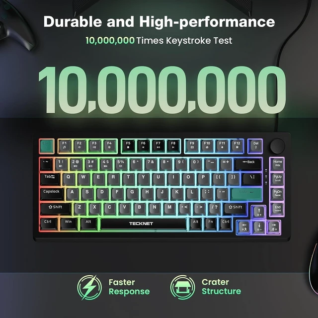Alt view image 7 of 7 - TECKNET Gaming Keyboard, 75% Wired Keyboard, RGB Backlit, 82-Keys with Volume Knob Control, 26 Keys Anti-ghosting, Whisper Quiet Gaming Switch Travel Friendly for Windows Laptop PC Mac-Grey