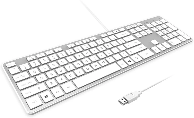 Main image of Wired USB Keyboard, Comfortable Quiet Chocolate Keys, Durable Ultra-Slim Wired Computer Keyboard for PC, Windows 11/10 / 8/7 / Vista, KB1430 - Sliver