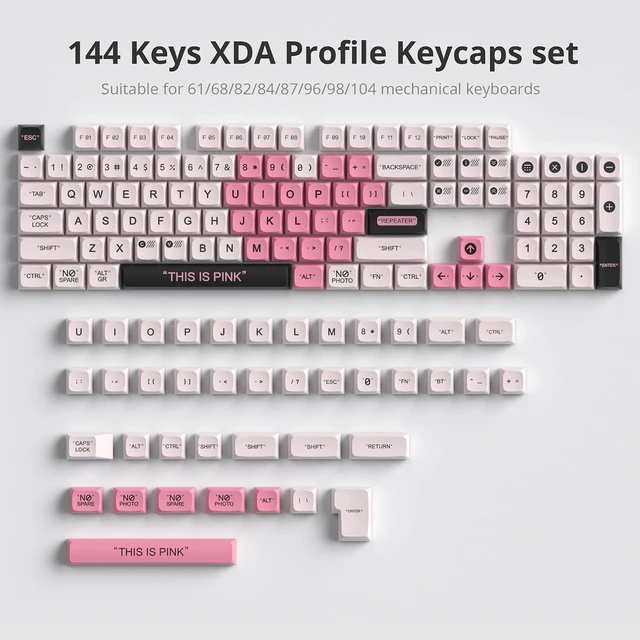 Alt view image 2 of 6 - Guffercty kred Cute PBT XDA Keycaps 144 Keys Pink Heart Custom Keycaps 75 Percent Keyboard Keys Caps with keycap Puller for Mechanical Keyboards Pink Plastic