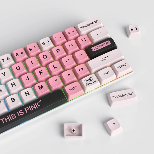 Alt view image 3 of 6 - Guffercty kred Cute PBT XDA Keycaps 144 Keys Pink Heart Custom Keycaps 75 Percent Keyboard Keys Caps with keycap Puller for Mechanical Keyboards Pink Plastic