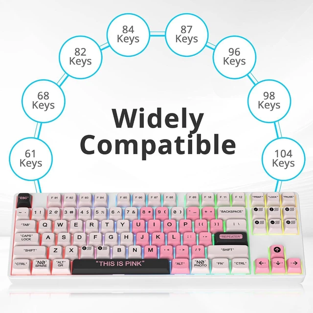 Alt view image 4 of 6 - Guffercty kred Cute PBT XDA Keycaps 144 Keys Pink Heart Custom Keycaps 75 Percent Keyboard Keys Caps with keycap Puller for Mechanical Keyboards Pink Plastic