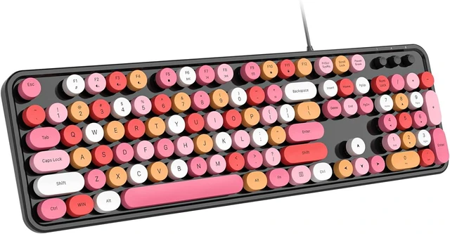 Main image of Dilter Wired Keyboard, 104 Keys Full-Sized Typewriter Keyboards, USB Plug and Play Office Keyboard with Number Pad, Caps Indicators for Windows 7 8 10, PC, Laptop, Desktop (Black Colorful)