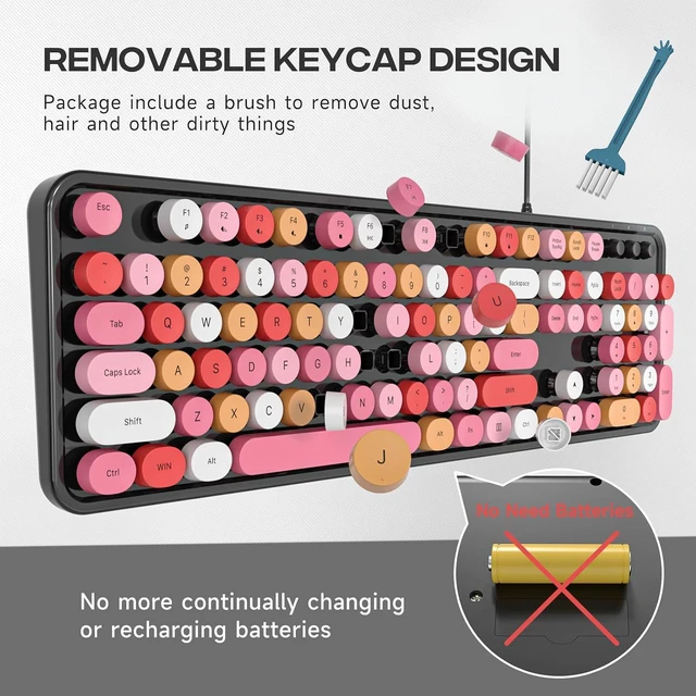 Alt view image 3 of 7 - Dilter Wired Keyboard, 104 Keys Full-Sized Typewriter Keyboards, USB Plug and Play Office Keyboard with Number Pad, Caps Indicators for Windows 7 8 10, PC, Laptop, Desktop (Black Colorful)