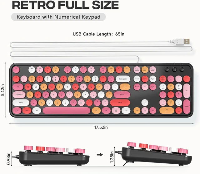 Alt view image 7 of 7 - Dilter Wired Keyboard, 104 Keys Full-Sized Typewriter Keyboards, USB Plug and Play Office Keyboard with Number Pad, Caps Indicators for Windows 7 8 10, PC, Laptop, Desktop (Black Colorful)