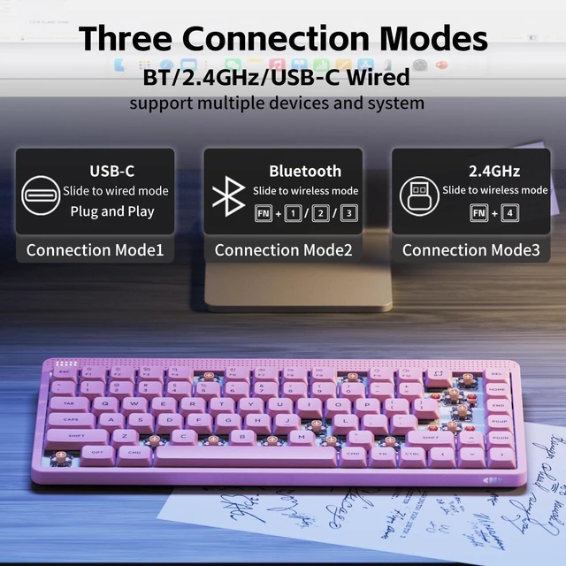 Alt view image 3 of 7 - NuPhy Node75 Hot-swap Wireless Mechanical Keyboard Pink-Blush Nano Switch | Hot Swappable, For Mac / Windows, Supports Touch Gestures, For Bluetooth, 2.4GHz, USB-C, RGB Backlit, PBT Keycaps, Wireless