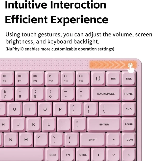 Alt view image 5 of 7 - NuPhy Node75 Hot-swap Wireless Mechanical Keyboard Pink-Blush Nano Switch | Hot Swappable, For Mac / Windows, Supports Touch Gestures, For Bluetooth, 2.4GHz, USB-C, RGB Backlit, PBT Keycaps, Wireless