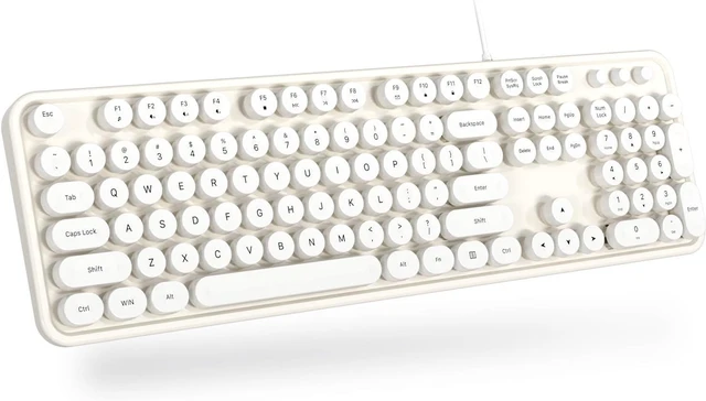 Main image of Dilter USB Wired Computer Keyboard - Full Size Office Keyboard with Number Pad, Caps Indicators, Foldable Stands, for PC Laptop Desktop Windows 7 8 10 (Creamy White)