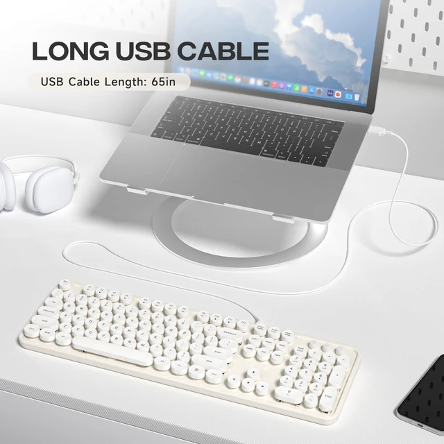 Alt view image 5 of 7 - Dilter USB Wired Computer Keyboard - Full Size Office Keyboard with Number Pad, Caps Indicators, Foldable Stands, for PC Laptop Desktop Windows 7 8 10 (Creamy White)