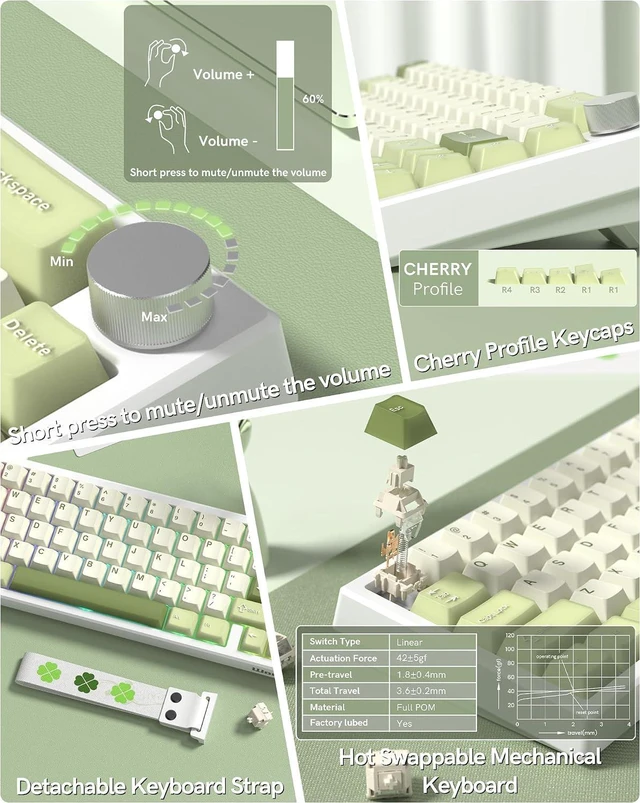 Alt view image 4 of 6 - Womier 60% Gaming Mechanical Keyboard Green QMK/VIA | Creamy Keyboard Wired,Hot Swappable Gasket Mount RGB Key board,PBT Keycaps POM Linear Switch for Windows/MAC (VK66 PRO)
