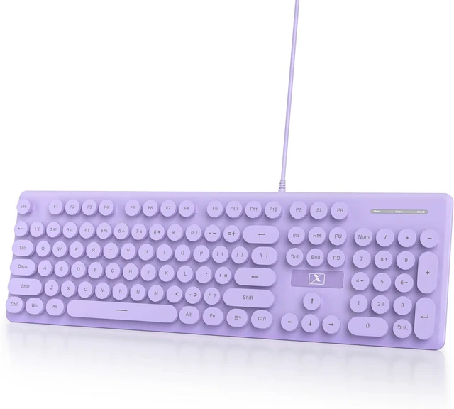 Main image of Full Size Wired Computer Keyboard, Quiet Typewriter Keyboard with Retro Round Keycaps, LED Backlit, Membrane, 104-key for PC, Laptop(Purple)