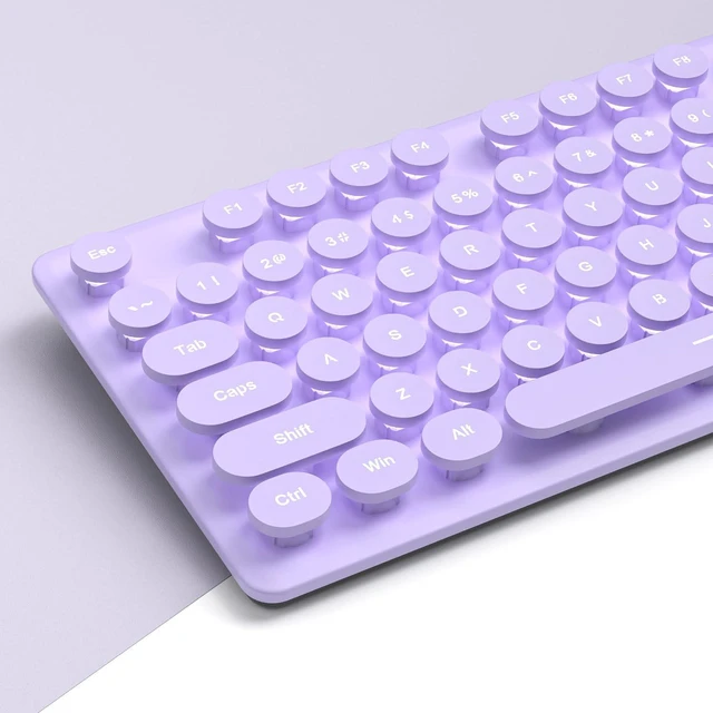 Alt view image 6 of 7 - Full Size Wired Computer Keyboard, Quiet Typewriter Keyboard with Retro Round Keycaps, LED Backlit, Membrane, 104-key for PC, Laptop(Purple)