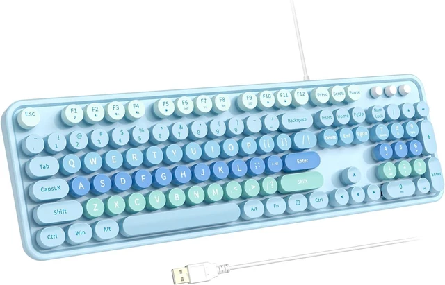 Main image of Atelus Large Print Keyboard, USB Wired Computer Keyboard with Retro Keycaps, Numeric Keypad and Media Hotkey for Office Desktop PC Laptop and Windows 7 8 10 11 (Blue Colorful)