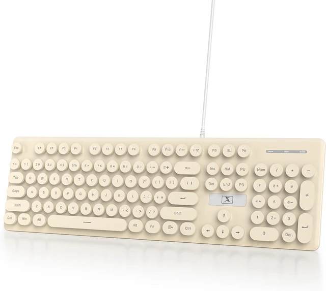 Main image of Full Size Wired Computer Keyboard, Quiet Typewriter Keyboard with Retro Round Keycaps, LED Backlit, Membrane, 104-key for PC, Laptop(Khaqi)