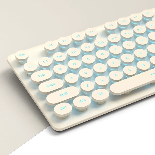 Alt view image 6 of 7 - Full Size Wired Computer Keyboard, Quiet Typewriter Keyboard with Retro Round Keycaps, LED Backlit, Membrane, 104-key for PC, Laptop(Khaqi)