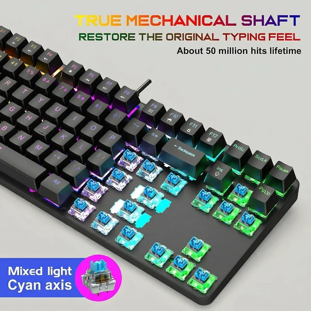Alt view image 3 of 7 - Gaming Mechanical Keyboard, Ergonomic Design, 87 Keys, Multiple Backlight Effects, 1.5m Cable,USB-A Connector Cable, Rich Shortcut Keys