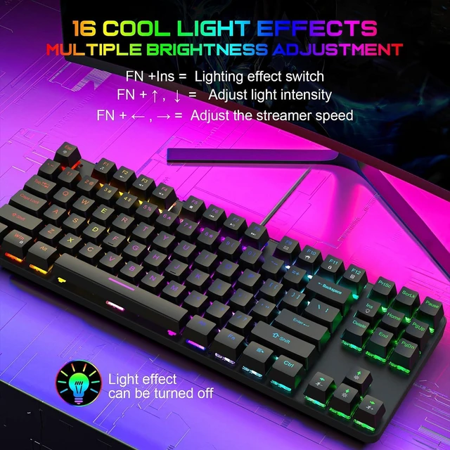 Alt view image 4 of 7 - Gaming Mechanical Keyboard, Ergonomic Design, 87 Keys, Multiple Backlight Effects, 1.5m Cable,USB-A Connector Cable, Rich Shortcut Keys