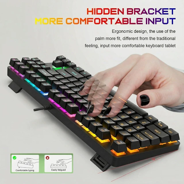 Alt view image 6 of 7 - Gaming Mechanical Keyboard, Ergonomic Design, 87 Keys, Multiple Backlight Effects, 1.5m Cable,USB-A Connector Cable, Rich Shortcut Keys