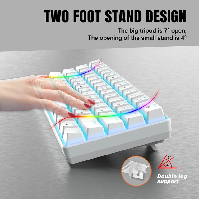 Alt view image 2 of 7 - Snpurdiri Portable 60% Mechanical Gaming Keyboard (White,Red Switches) | Ice Blue LED Backlit 61 Keys Mini Wired Office Keyboard for Windows Laptop PC Mac