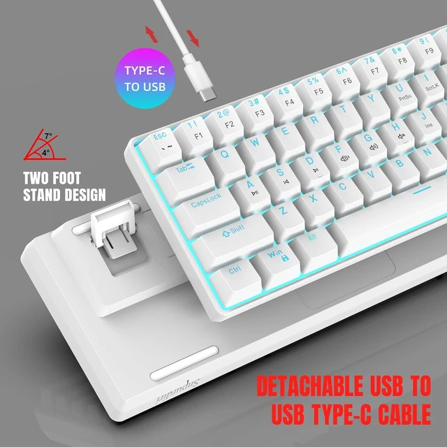 Alt view image 5 of 7 - Snpurdiri Portable 60% Mechanical Gaming Keyboard (White,Red Switches) | Ice Blue LED Backlit 61 Keys Mini Wired Office Keyboard for Windows Laptop PC Mac