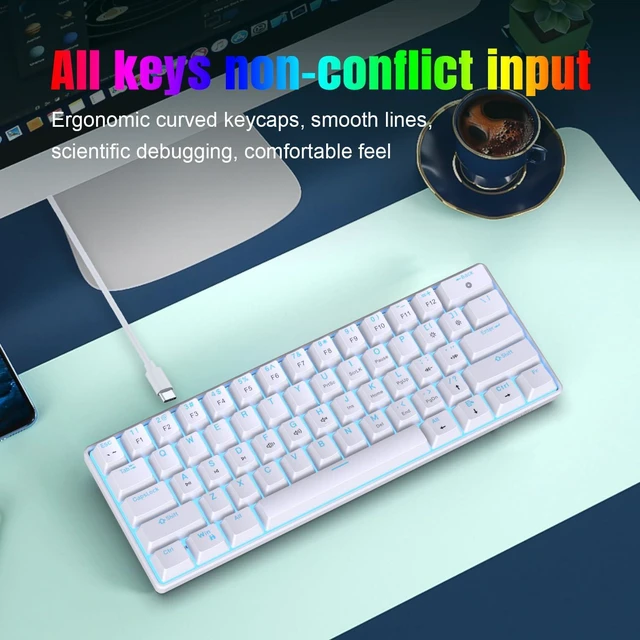 Alt view image 7 of 7 - Snpurdiri Portable 60% Mechanical Gaming Keyboard (White,Red Switches) | Ice Blue LED Backlit 61 Keys Mini Wired Office Keyboard for Windows Laptop PC Mac