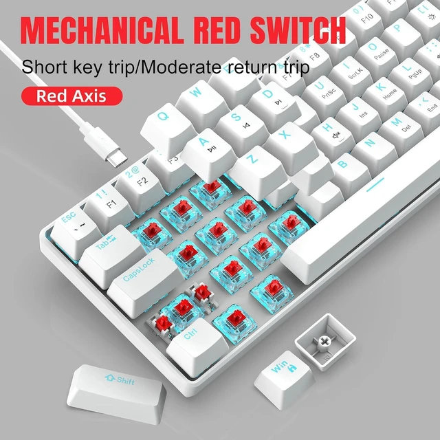 Alt view image 3 of 7 - Snpurdiri Portable 60% Mechanical Gaming Keyboard (White,Red Switches) | Ice Blue LED Backlit 61 Keys Mini Wired Office Keyboard for Windows Laptop PC Mac