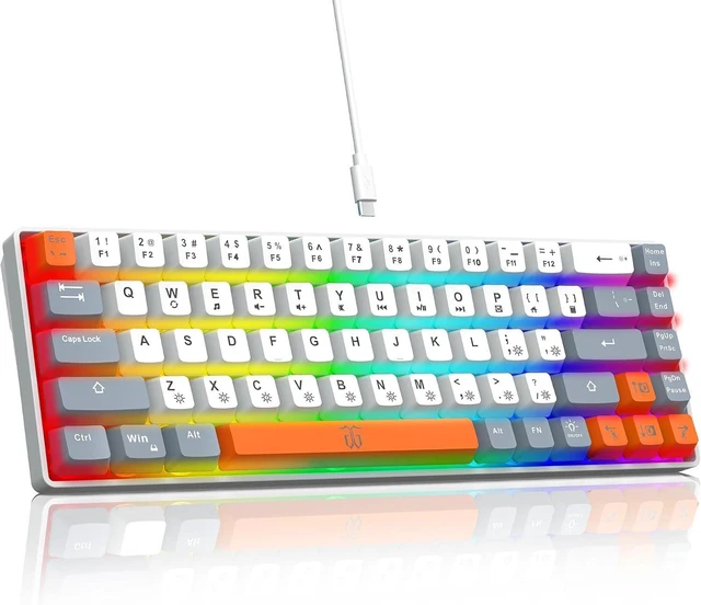 Main image of Snpurdiri 60% Percent Gaming Keyboard (68 Keys, White-Grey-Orange) | Ergonomic Compact RGB Backlit Small Gaming Keyboard for Windows, PC, Laptop