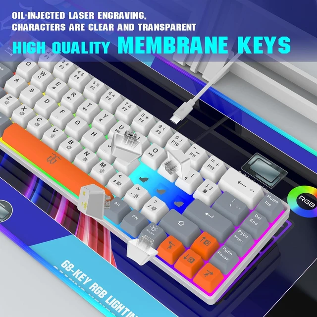 Alt view image 4 of 7 - Snpurdiri 60% Percent Gaming Keyboard (68 Keys, White-Grey-Orange) | Ergonomic Compact RGB Backlit Small Gaming Keyboard for Windows, PC, Laptop
