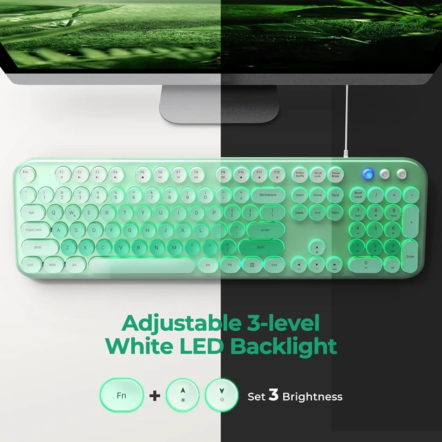 Alt view image 2 of 7 - Atelus Wired Backlit Keyboard, Full Size USB Keyboard with Colorful Retro Keycaps, Numeric Keypad and Media Hotkey for Computer Desktop PC Laptop and Windows 7 8 10 11