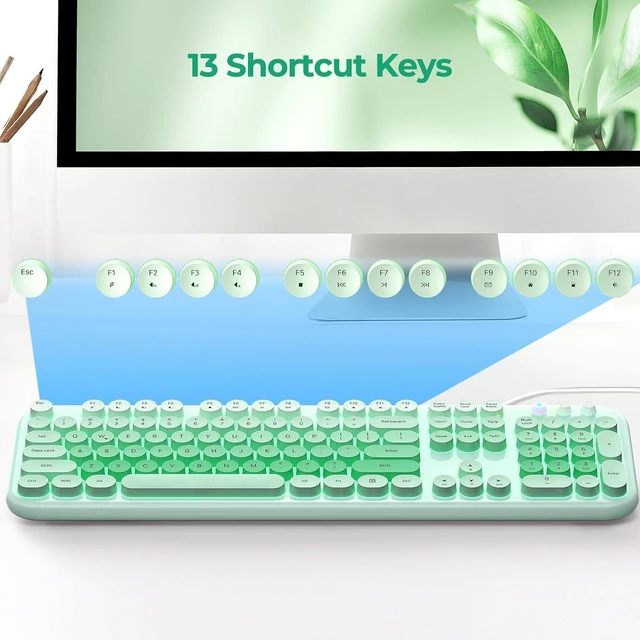 Alt view image 6 of 7 - Atelus Wired Backlit Keyboard, Full Size USB Keyboard with Colorful Retro Keycaps, Numeric Keypad and Media Hotkey for Computer Desktop PC Laptop and Windows 7 8 10 11
