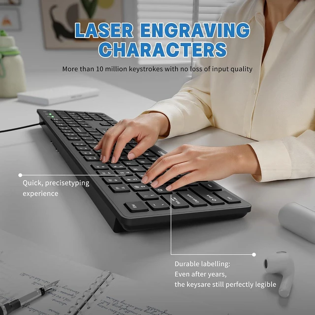 Alt view image 3 of 7 - Fade-Proof Letter Wired Keyboard USB Office Keyboard,Not Fade Letter | Computer Keyboard with Numpad,Slim Full-Size Membrane QWERTY Layout,USB-A Plug and Play for PC/Laptop