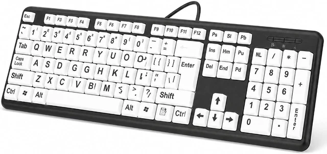 Main image of Luqeeg Large Print Computer Keyboard, USB Wired, 104 Keys, Black, Elderly Keyboard