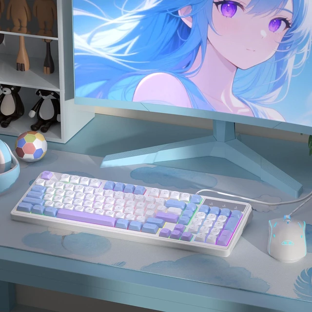 Alt view image 3 of 7 - Camiysn Wire Gaming Keyboard, 7 Colorful Rainbow Backlight Classic Gaming Keyboard (BlueWhite-Set)