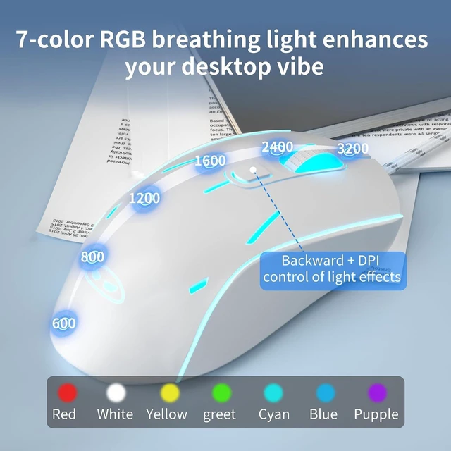 Alt view image 5 of 7 - Camiysn Wire Gaming Keyboard, 7 Colorful Rainbow Backlight Classic Gaming Keyboard (BlueWhite-Set)
