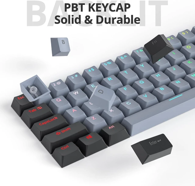Alt view image 2 of 6 - Guffercty kred 61-Keys PBT 60% Keycaps 60 Percent Shine-Through OEM Profile Keycaps Backlit US Layout for 60 Percent Keyboard (61 Grey Black)