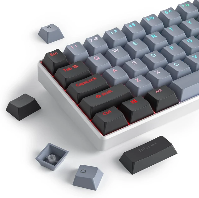 Alt view image 6 of 6 - Guffercty kred 61-Keys PBT 60% Keycaps 60 Percent Shine-Through OEM Profile Keycaps Backlit US Layout for 60 Percent Keyboard (61 Grey Black)
