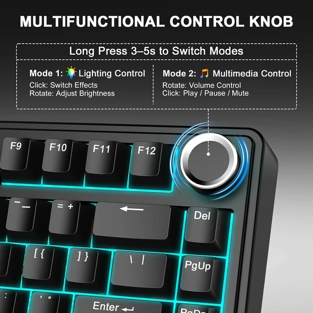 Alt view image 7 of 7 - Aula F75 75% Wireless Mechanical Keyboard, Gasket Mount Hot Swappable Gaming Keyboard with Knob, Tri-Mode BT5.0/2.4G/USB-C, Creamy Thocky Sound Pre-lubed Linear Switch, PBT Keycaps for PC Mac