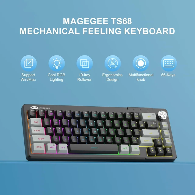 Alt view image 2 of 6 - MageGee Mini 60% Gaming Keyboard, RGB Backlit 68 Key Ultra-Compact Keyboard, TS68 Ergonomic Waterproof Mechanical Feeling Office Computer Keyboards for PC, MAC, PS4, Xbox ONE Gamer