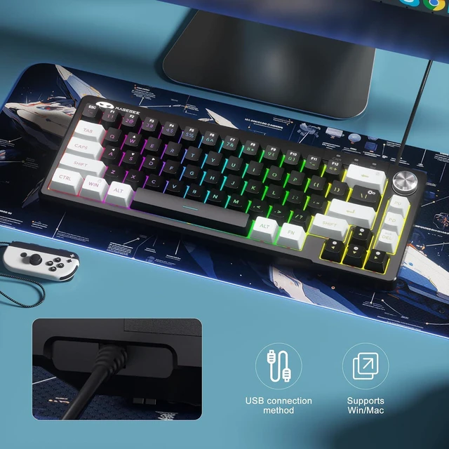 Alt view image 3 of 6 - MageGee Mini 60% Gaming Keyboard, RGB Backlit 68 Key Ultra-Compact Keyboard, TS68 Ergonomic Waterproof Mechanical Feeling Office Computer Keyboards for PC, MAC, PS4, Xbox ONE Gamer