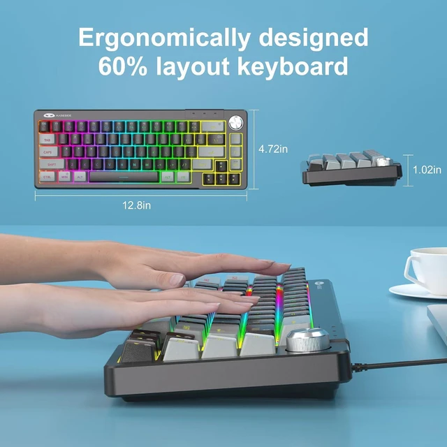 Alt view image 4 of 6 - MageGee Mini 60% Gaming Keyboard, RGB Backlit 68 Key Ultra-Compact Keyboard, TS68 Ergonomic Waterproof Mechanical Feeling Office Computer Keyboards for PC, MAC, PS4, Xbox ONE Gamer