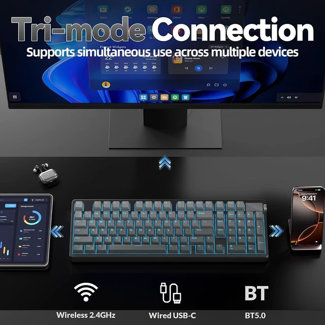 Alt view image 3 of 7 - CORBOBO LEOBOG A98 Mechanical Keyboard(Black)