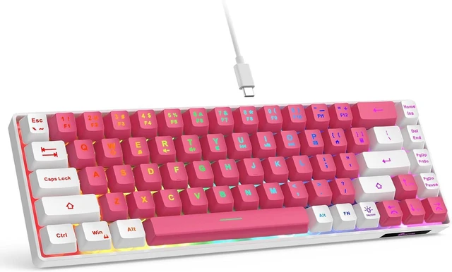 Main image of GEODMAER 65% Gaming Keyboard, LED Backlit Mini Wired Keyboard, Ultra-Compact Anti-Ghosting No-Conflict 68 Keys Membrane Gaming Wired Keyboard for PC Laptop Windows Gamer(Pink-White)