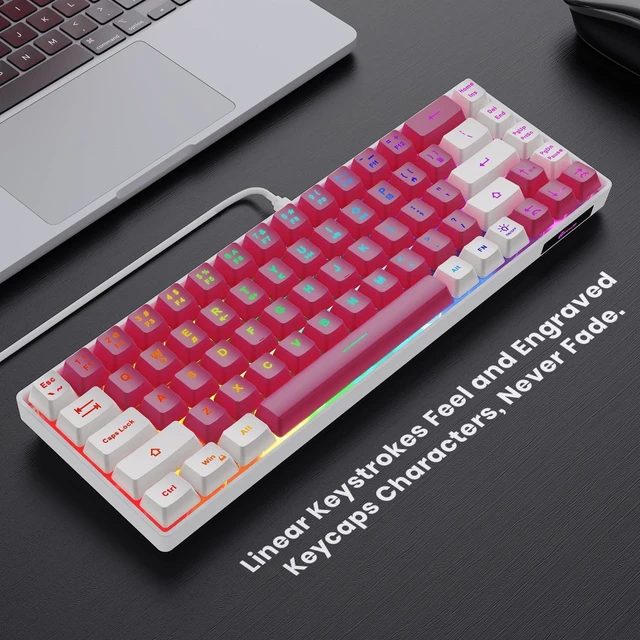 Alt view image 2 of 7 - GEODMAER 65% Gaming Keyboard, LED Backlit Mini Wired Keyboard, Ultra-Compact Anti-Ghosting No-Conflict 68 Keys Membrane Gaming Wired Keyboard for PC Laptop Windows Gamer(Pink-White)