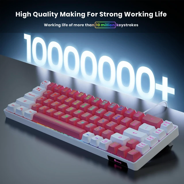 Alt view image 3 of 7 - GEODMAER 65% Gaming Keyboard, LED Backlit Mini Wired Keyboard, Ultra-Compact Anti-Ghosting No-Conflict 68 Keys Membrane Gaming Wired Keyboard for PC Laptop Windows Gamer(Pink-White)