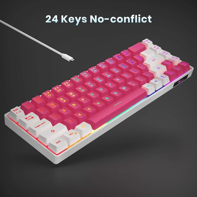 Alt view image 5 of 7 - GEODMAER 65% Gaming Keyboard, LED Backlit Mini Wired Keyboard, Ultra-Compact Anti-Ghosting No-Conflict 68 Keys Membrane Gaming Wired Keyboard for PC Laptop Windows Gamer(Pink-White)